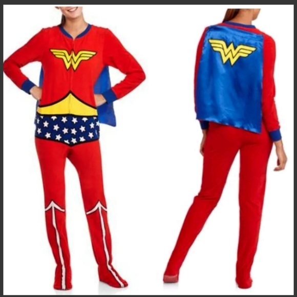 Wonder Woman Pajamas Costume DC Comics Footed RedBlue OnePiece Small/Medium pjs - Picture 1 of 10